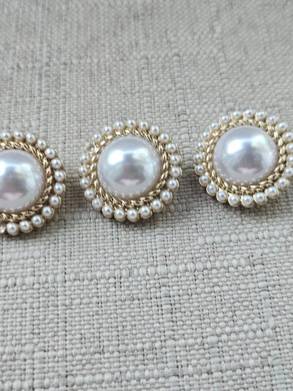 GH18 Sewing Button Faux Pearl Round Gold Tone fashion Jewelry Coat Button X3